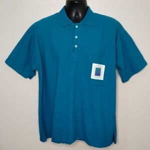 VINTAGE 80s 90s PEER By Peter Mussfeldt ARUBA Men's Large Polo Shirt Teal Beach